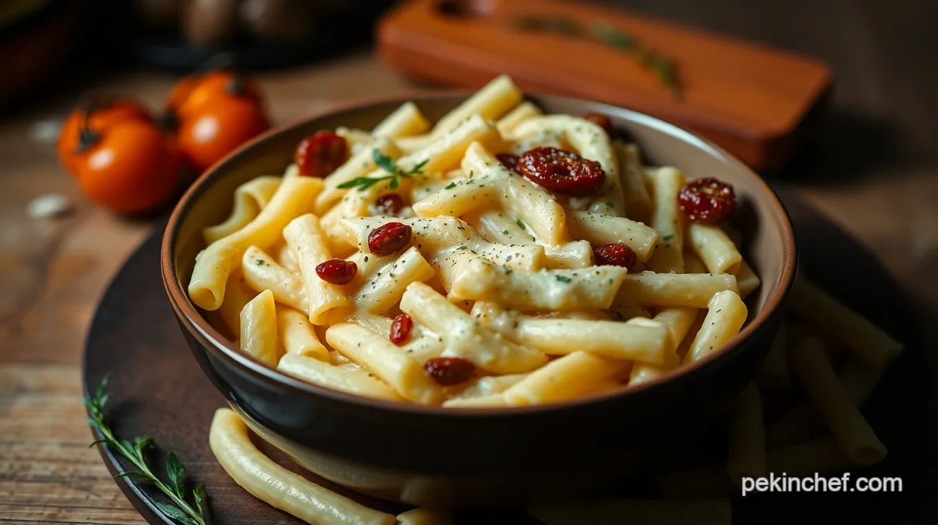 Creamy Mezzi Rigatoni with Spinach and Sun-Dried Tomatoes