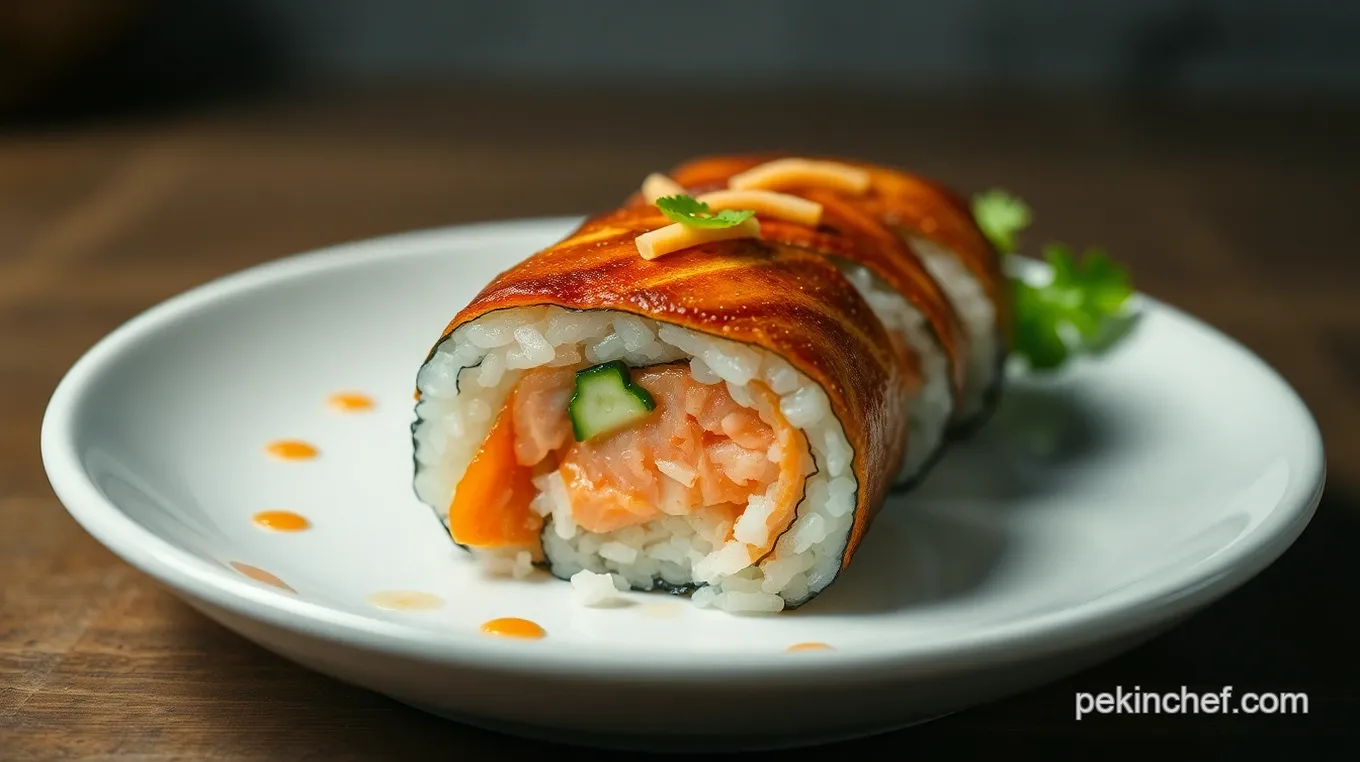 Crispy Salmon Skin Roll with Fresh Vegetables