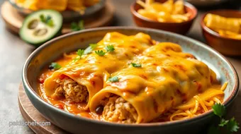 Bake Cheesy Chicken Enchiladas in 55 Min recipe card