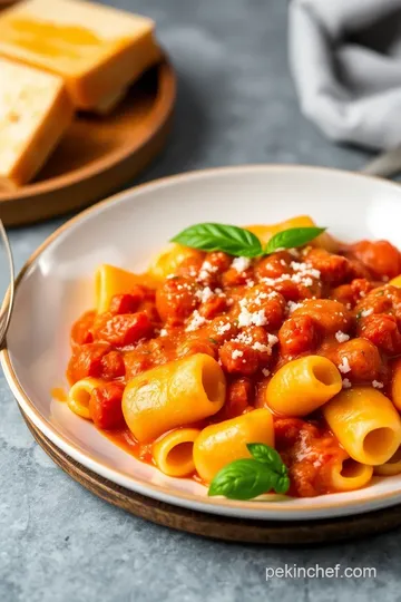 Tortiglioni with Tangy Tomato Sauce presentation