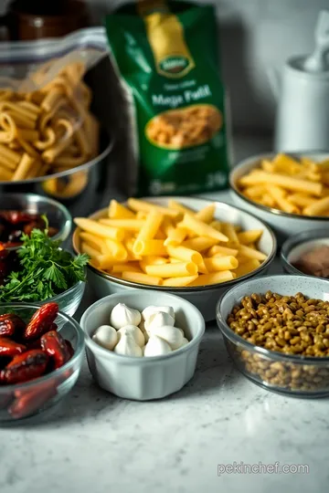 Creamy Mezzi Rigatoni with Spinach and Sun-Dried Tomatoes ingredients