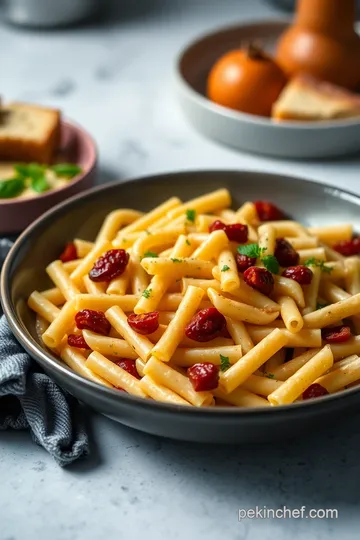 Creamy Mezzi Rigatoni with Spinach and Sun-Dried Tomatoes presentation