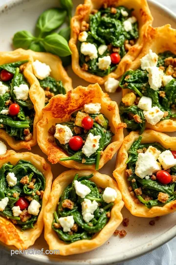 Crispy Fillo Shells with Savory Spinach and Feta Filling presentation