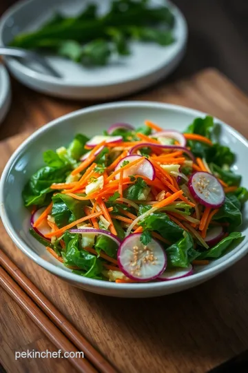 Crunchy Takana Salad with Sesame Dressing presentation