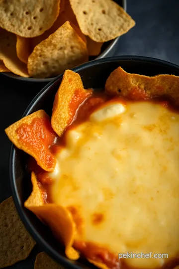 Decadent Queso Dip with Homemade Tortilla Chips presentation