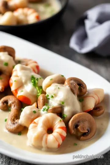 Langostino and Mushroom Sour Cream Gravy presentation