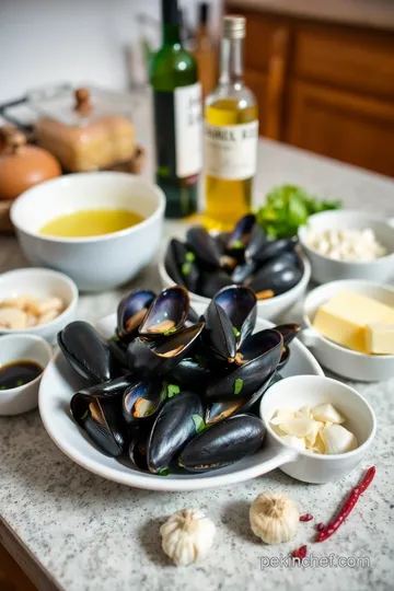 Garlic Butter Black Mussels with White Wine ingredients