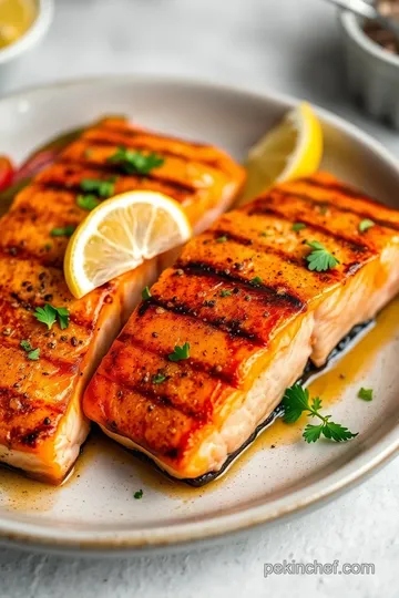 Grilled Lemon Herb Salmon with Garlic Butter Glaze presentation