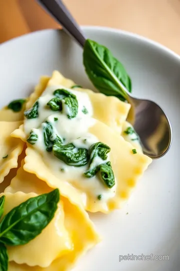 Make Ravioli Bianco with Creamy Spinach Delight presentation