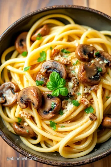 Quick Creamy Mushroom Fettuccine Delight presentation