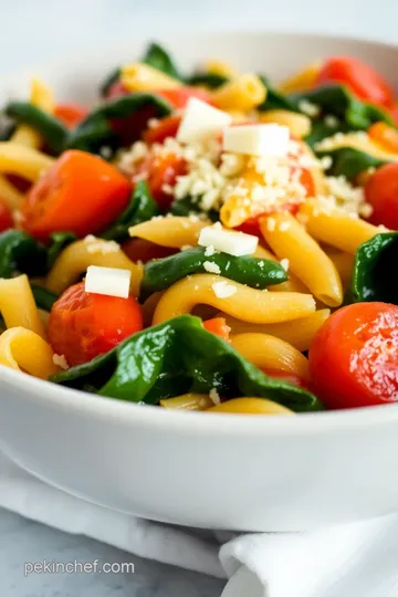 Sautéed Pasta with Veggies & Cheesy Goodness presentation