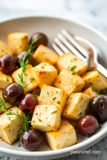 Spicy Dill Tofu with Olives and Jalapeño Peppers presentation