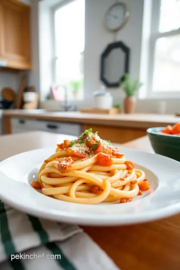 Trafile Paccheri with Spicy Tomato Sauce and Ricotta steps