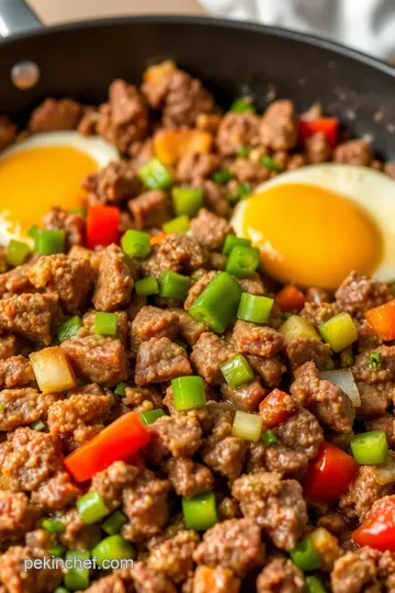 Canned Corned Beef Hash with Bell Peppers and Eggs presentation