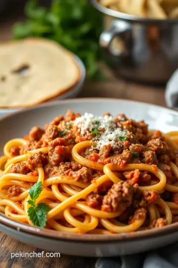 Campanelle Bolognese Ragù presentation