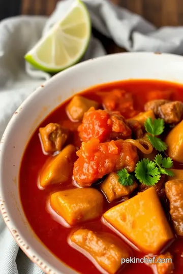 Slow Cooked Menudo with Spicy Red Sauce presentation