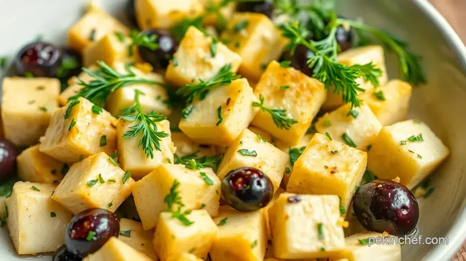 Spicy Dill Tofu with Olives and Jalapeño Peppers